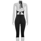 Deep V Neck Backless Tops Two Piece Pants Set MXBF-J26ST018
