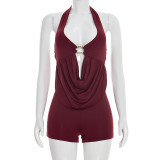Halterneck Backless Hollow Out Romper MXBF-J26RP047