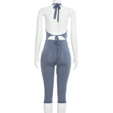 Deep V Neck Backless Tops Two Piece Pants Set MXBF-J26ST018