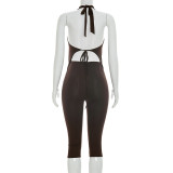 Deep V Neck Backless Tops Two Piece Pants Set MXBF-J26ST018
