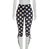 Polka Dots Print Drawstring Seventh Pants MXBF-J26PT106