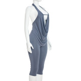 Deep V Neck Backless Tops Two Piece Pants Set MXBF-J26ST018