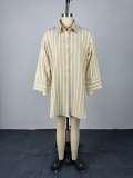 Stripe Loose Long Sleeve Shirt GCNE-73691