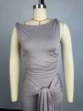Sleeveless Tie Up Top Long Skirts 2 Piece Set GCNE-73892