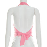 Solid Color Halterneck Tie Up Tops GDSF-J26TP103