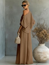 Solid Color Half Sleeve Two Piece Pants Set GWDS-260322