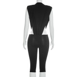 Solid Color Sleeveless Bodysuit Seventh Pants Suit GDSF-J26ST035