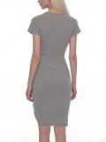V Neck Short Sleeve Ruched Knits Midi Dress GWDS-260215