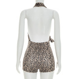 Leopard Print Backless Romper GDSF-D26RP008