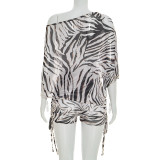 Zebra-print Mesh Top Two Piece Shorts Set GSZM-J26ST109