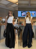Solid Color High Waist Wide Leg Pants QODY-6074
