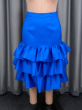 Plus Size Ruffles Solid Color Cake Skirts GKEN-ASK051046
