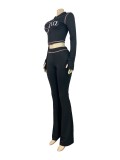 Long Sleevel Print Hooded Flare Pants 2 Piece Set GXZY-Xy2507