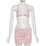 Polka Dots Print Tie Up Bikinis+Skirt 3 Piece Set GYME-K25S89257
