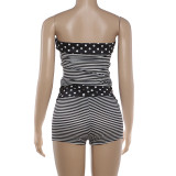 Stripe Print Wrap Chest Two Piece Shorts Set GYME-K6S05314A