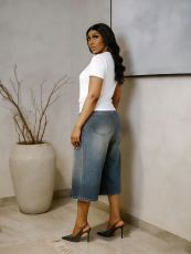 Plus Size Washed Wide Leg Seventh Jeans GYLN-0758