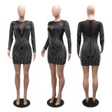 Mesh Patchwork Hot Drill Mini Dress CYA-902199