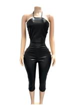 Sexy Backless PU Leather Bandage Jumpsuit(Without Headscarf) GFCF-1452