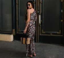 Leopard Print Slash Shoulder Two Piece Skirt Set GPBY-15815