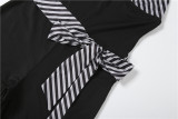 V Neck Patchwork Halterneck Tie Up Seventh Jumpsuit GZJQ-K6Q05199A