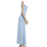 Solid Color Backless Maxi Dress GYME-K6D03508A