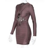 Solid Color Long Sleeve Mini Dress GYEF-GA186