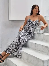 Zebra Print Fitted Sleeveless Long Dress GYEF-GA183