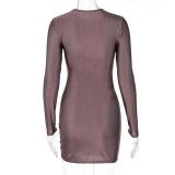 Solid Color Long Sleeve Mini Dress GYEF-GA186