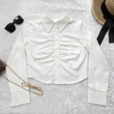 Solid Color Ruched Single Breasted Shirt GPBY-SH827