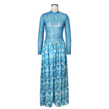 Mesh Print Long Sleeve Maxi Dress ZSD-0777