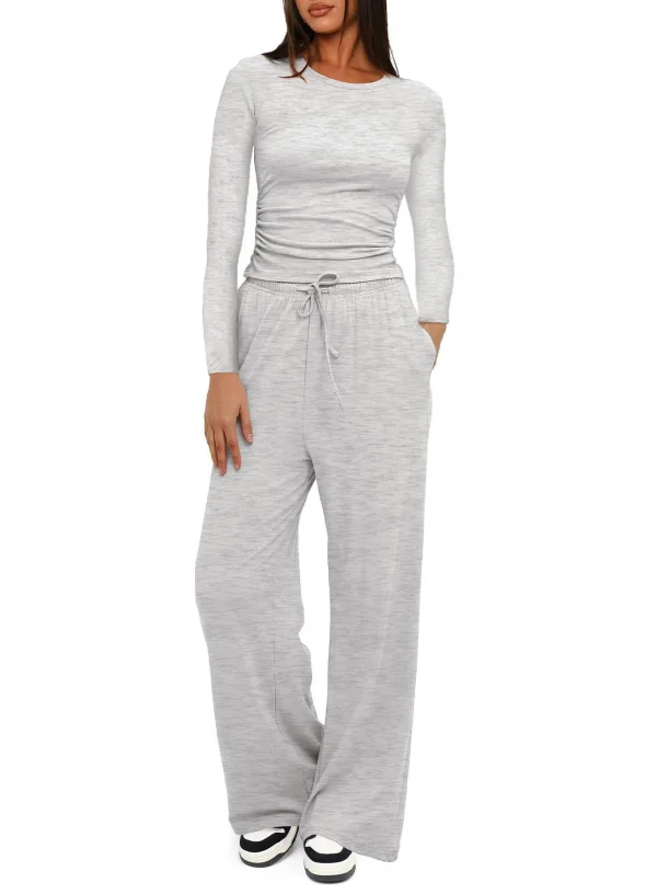 Sport Long Sleeve Solid Color Two Piece Pants Set GYWO-8836