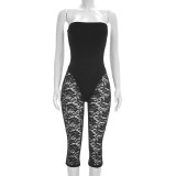 Zipper See Through Lace Patchwork Seventh Jumpsuit MXBF-J26JP126