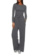 Sport Long Sleeve Solid Color Two Piece Pants Set GYWO-8836