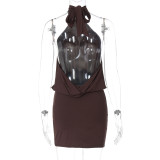 Sexy Solid Color Backless Mini Dress GYWO-55068