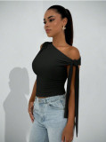Solid-Color Slash Neck Sleeveless Top  GYWO-55055