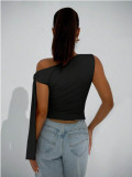 Solid-Color Slash Neck Sleeveless Top  GYWO-55055