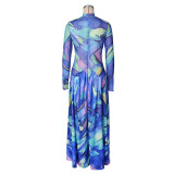 Mesh Print Long Sleeve Maxi Dress ZSD-0777