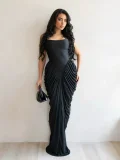 Sleeveless Solid Chiffon Pleated Maxi Dress ZSD-0781