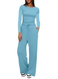 Sport Long Sleeve Solid Color Two Piece Pants Set GYWO-8836