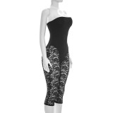 Zipper See Through Lace Patchwork Seventh Jumpsuit MXBF-J26JP126
