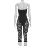 Zipper See Through Lace Patchwork Seventh Jumpsuit MXBF-J26JP126