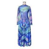 Mesh Print Long Sleeve Maxi Dress ZSD-0777