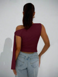Solid-Color Slash Neck Sleeveless Top  GYWO-55055