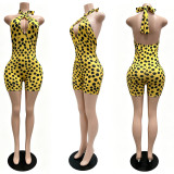 Polka Dots Print Deep V Neck Backless Romper CM-60411