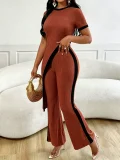 Contrast Color Irregular Top Pants 2 Piece Set QYMF-M604