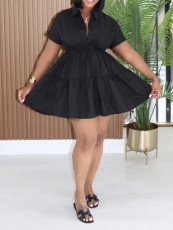 Short Sleeve Loose Solid Color Shirt Dress AIL-346