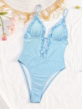 Solid Color Tie Up One Piece Swimsuit CSYZ-G609W