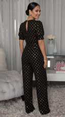Short Sleeve V Neck Wide Leg Jumpsuit OSM-4498