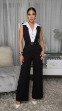 Sleeveless Patchwork Sport Jumpsuit(With Belt) OSM-4500