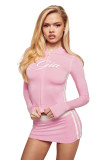 Letter Print Zipper Hooded Sport Two Piece Skirt Set YWXS-K26L2126
